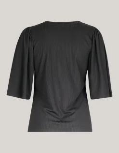Rib Jersey Ruffle Top Zwart