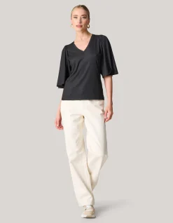 Rib Jersey Ruffle Top Zwart