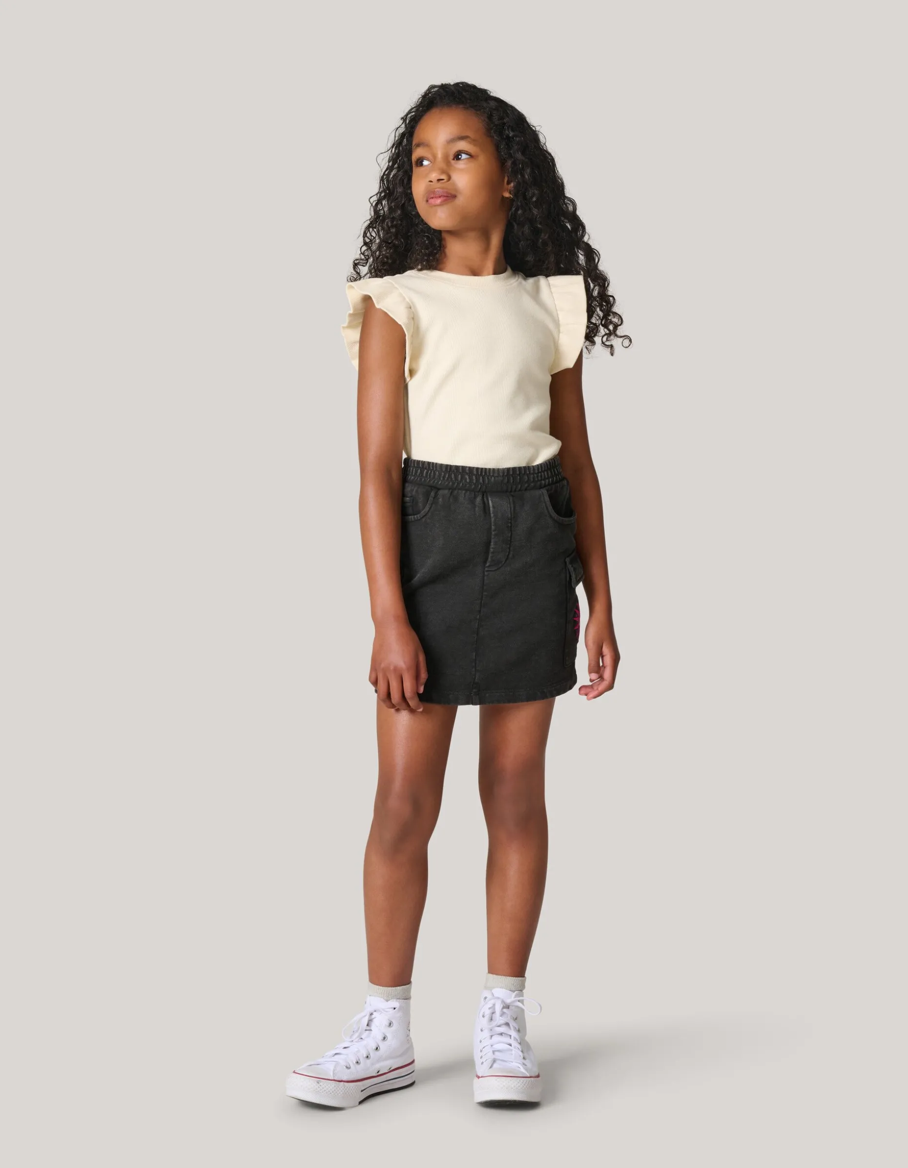 Ruffle Rib Top Gebroken Wit