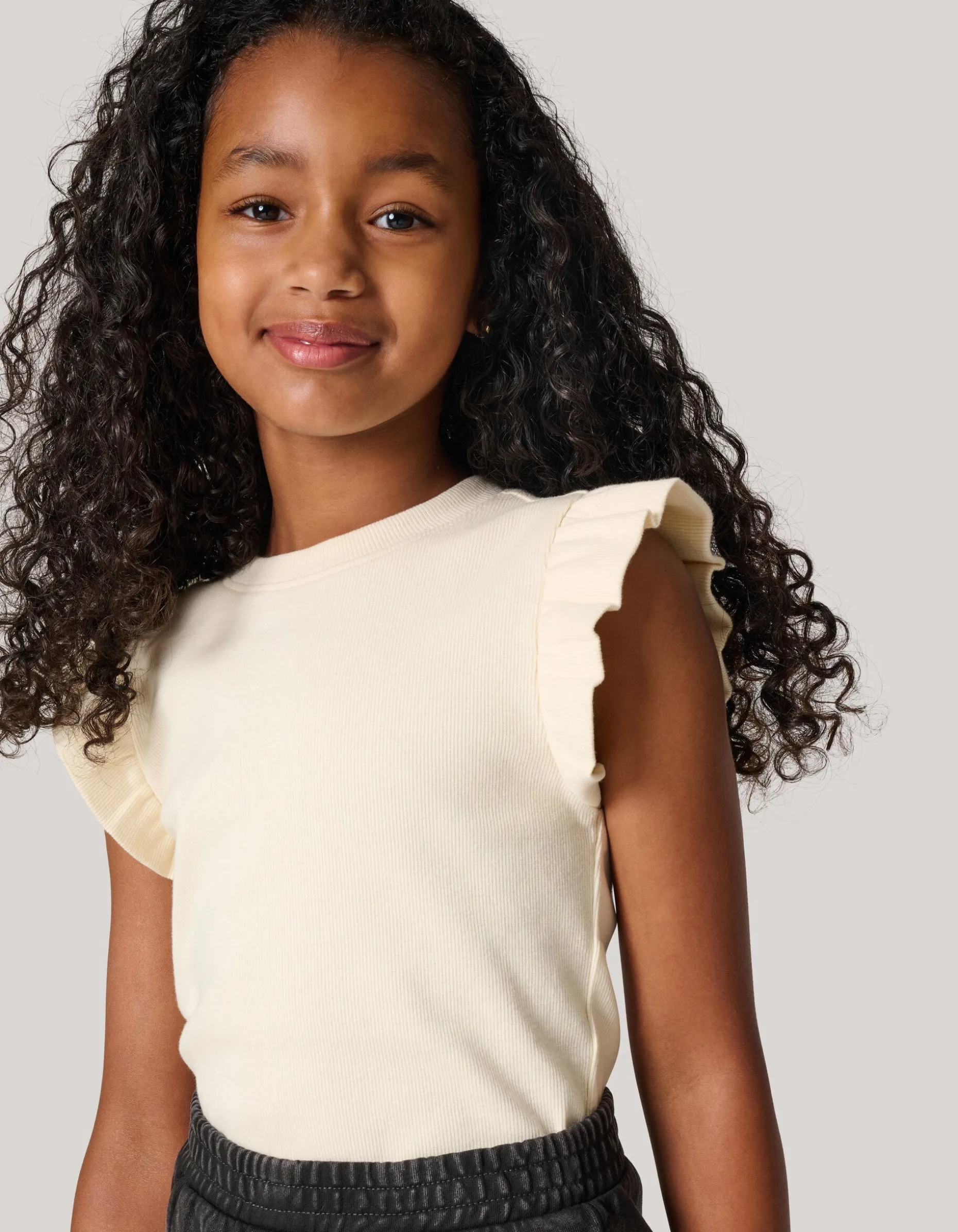 Ruffle Rib Top Gebroken Wit