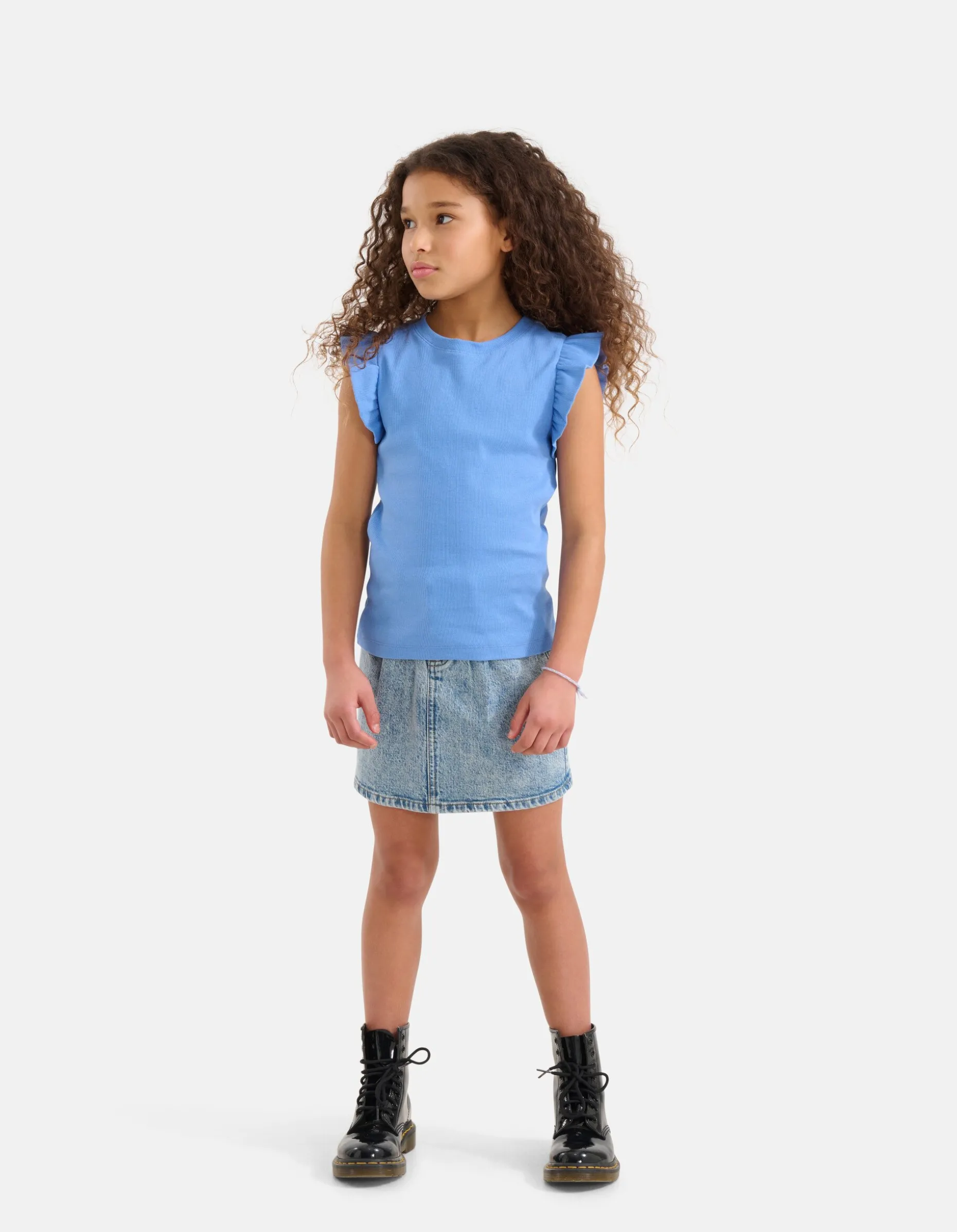 Ruffle Rib Top Lichtblauw
