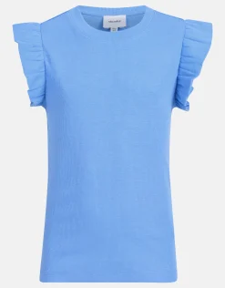 Ruffle Rib Top Lichtblauw