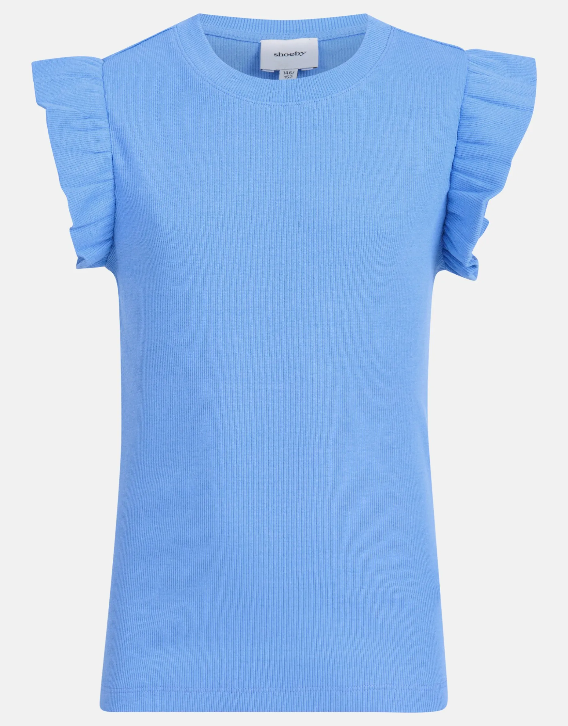 Ruffle Rib Top Lichtblauw