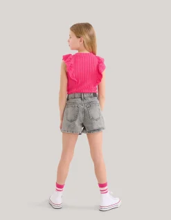 Ruffle Rib Top Roze