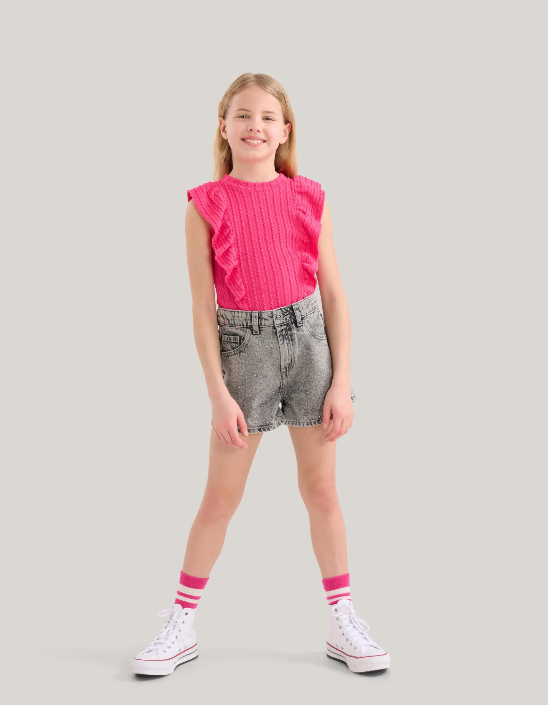 Ruffle Rib Top Roze