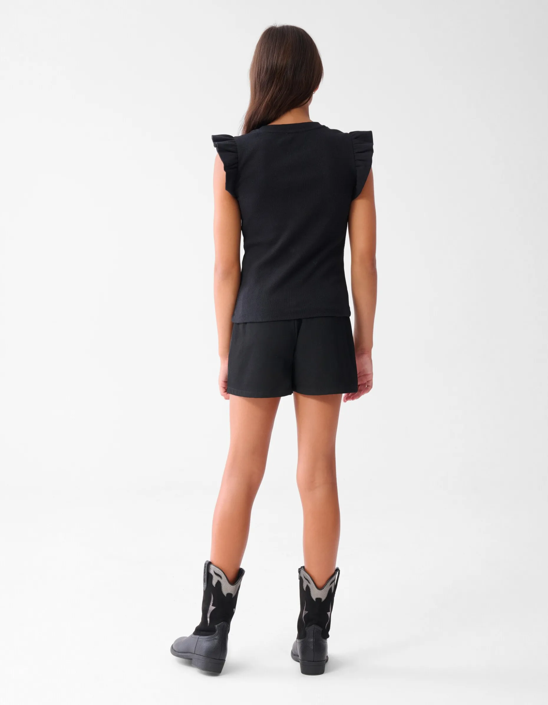 Ruffle Rib Top Zwart