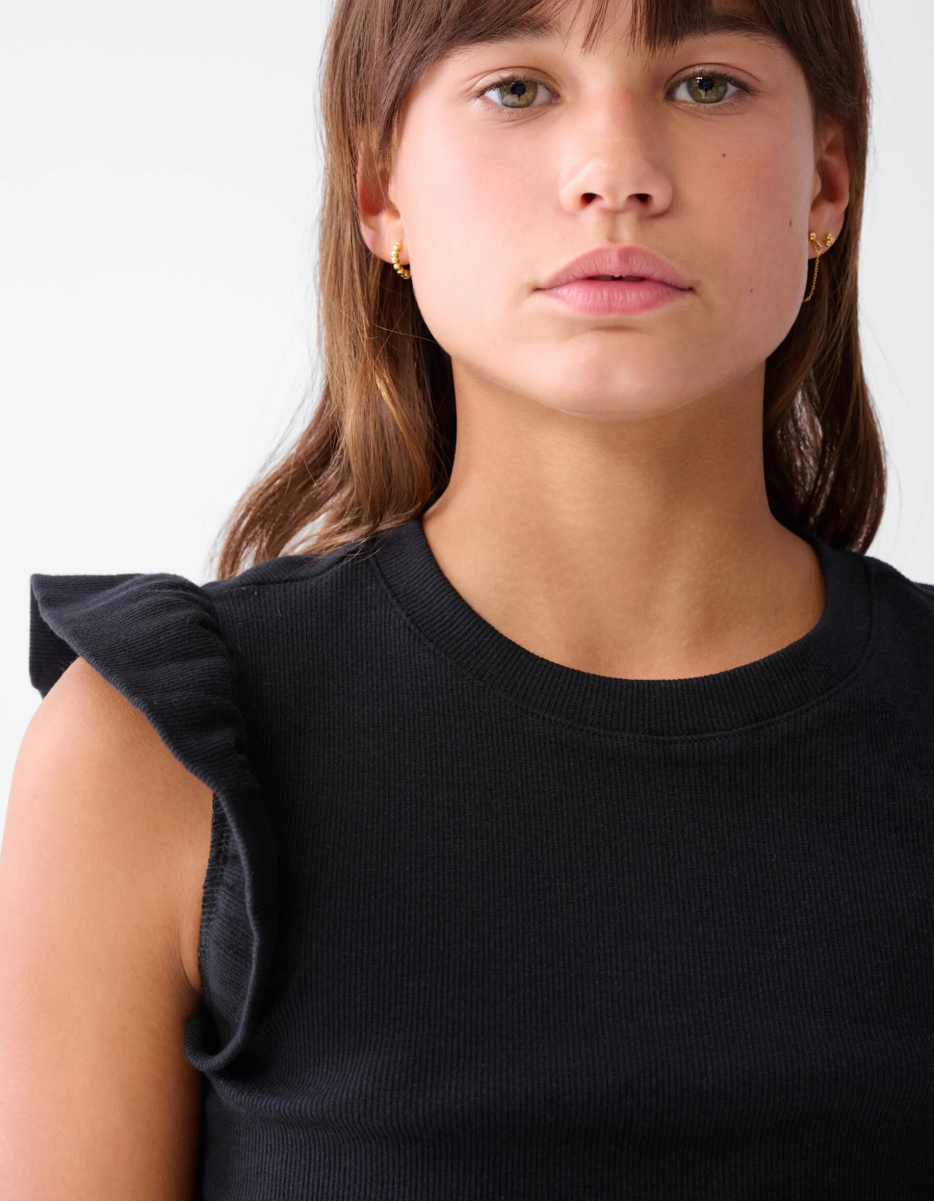 Ruffle Rib Top Zwart