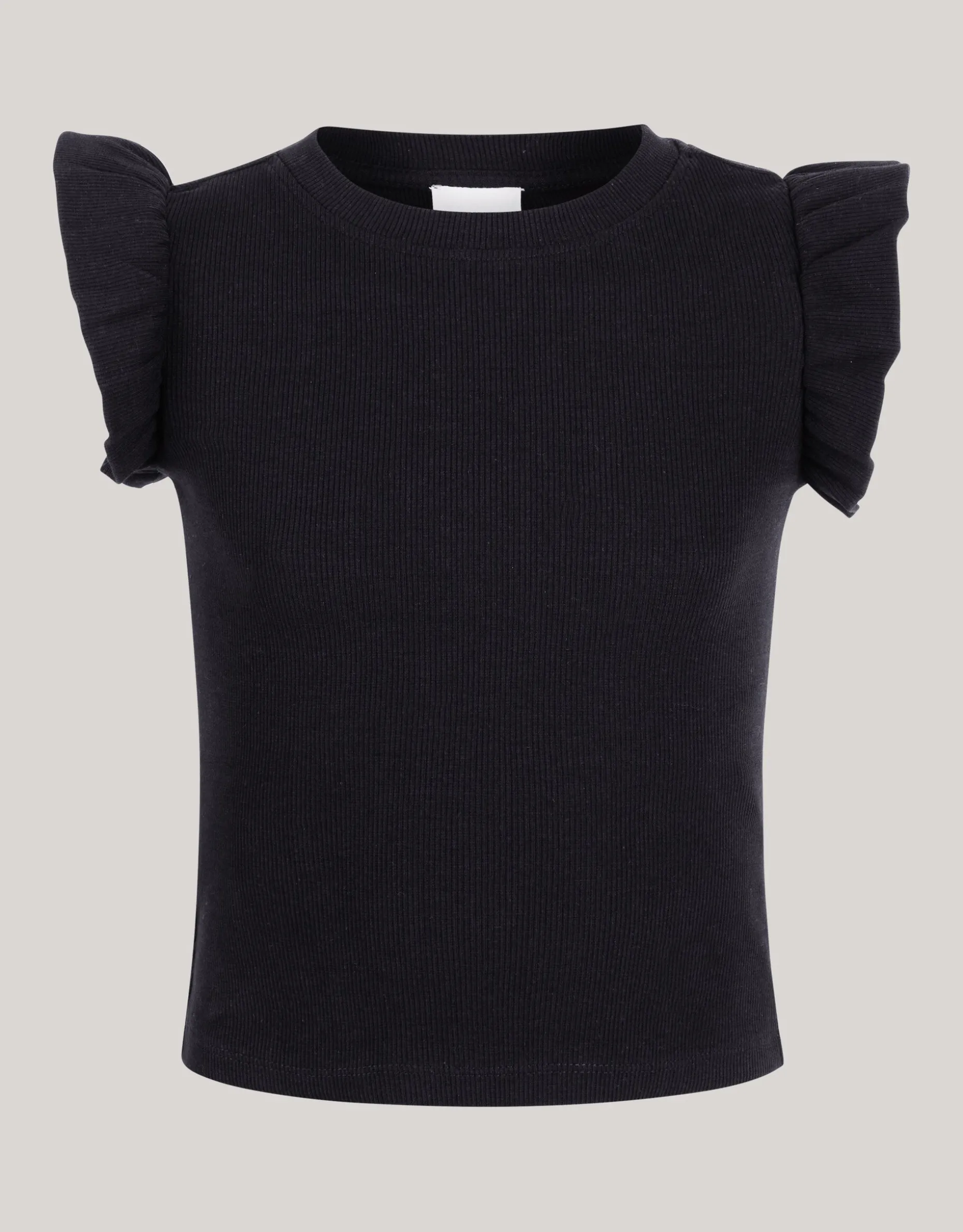 Ruffle Rib Top Zwart