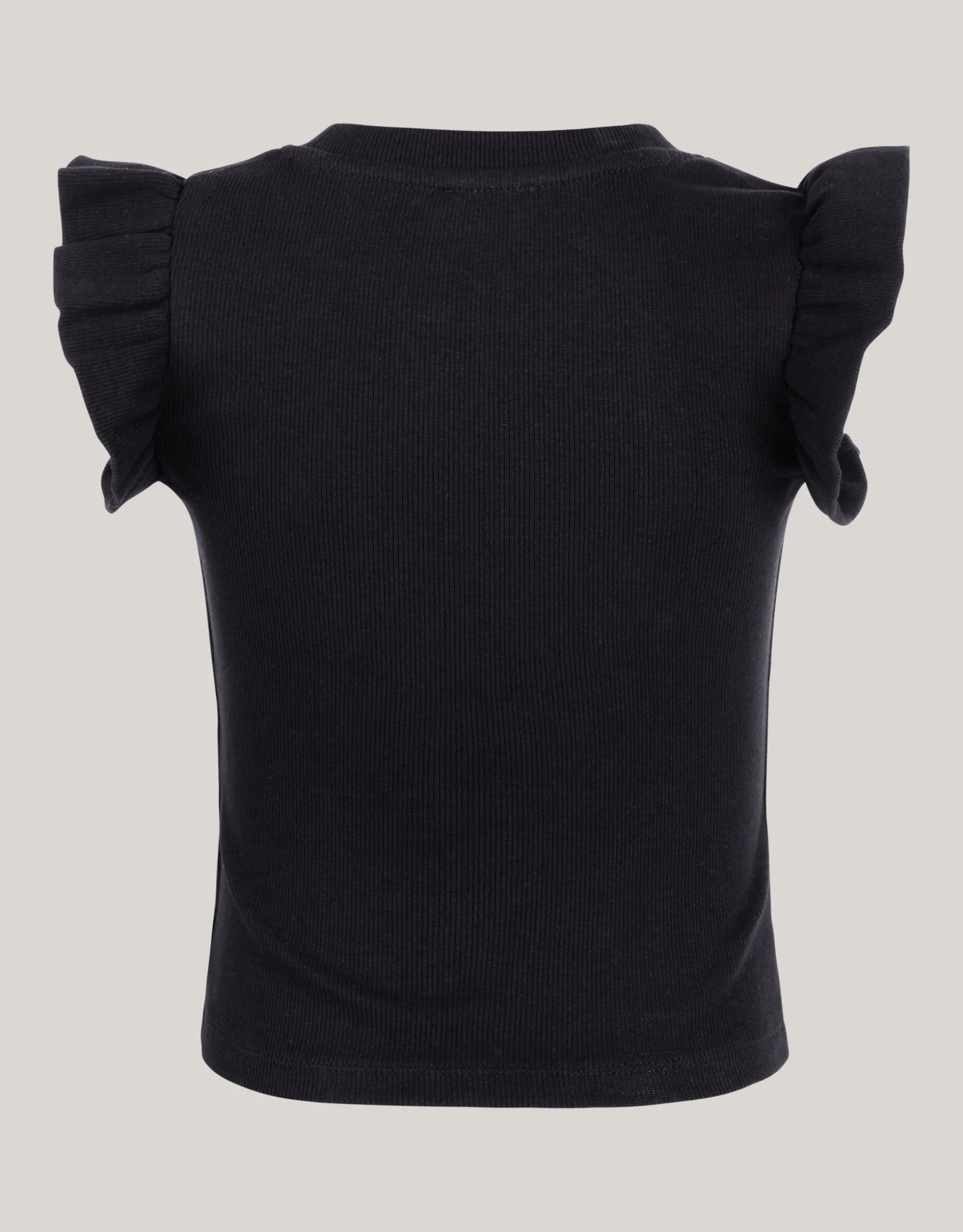 Ruffle Rib Top Zwart