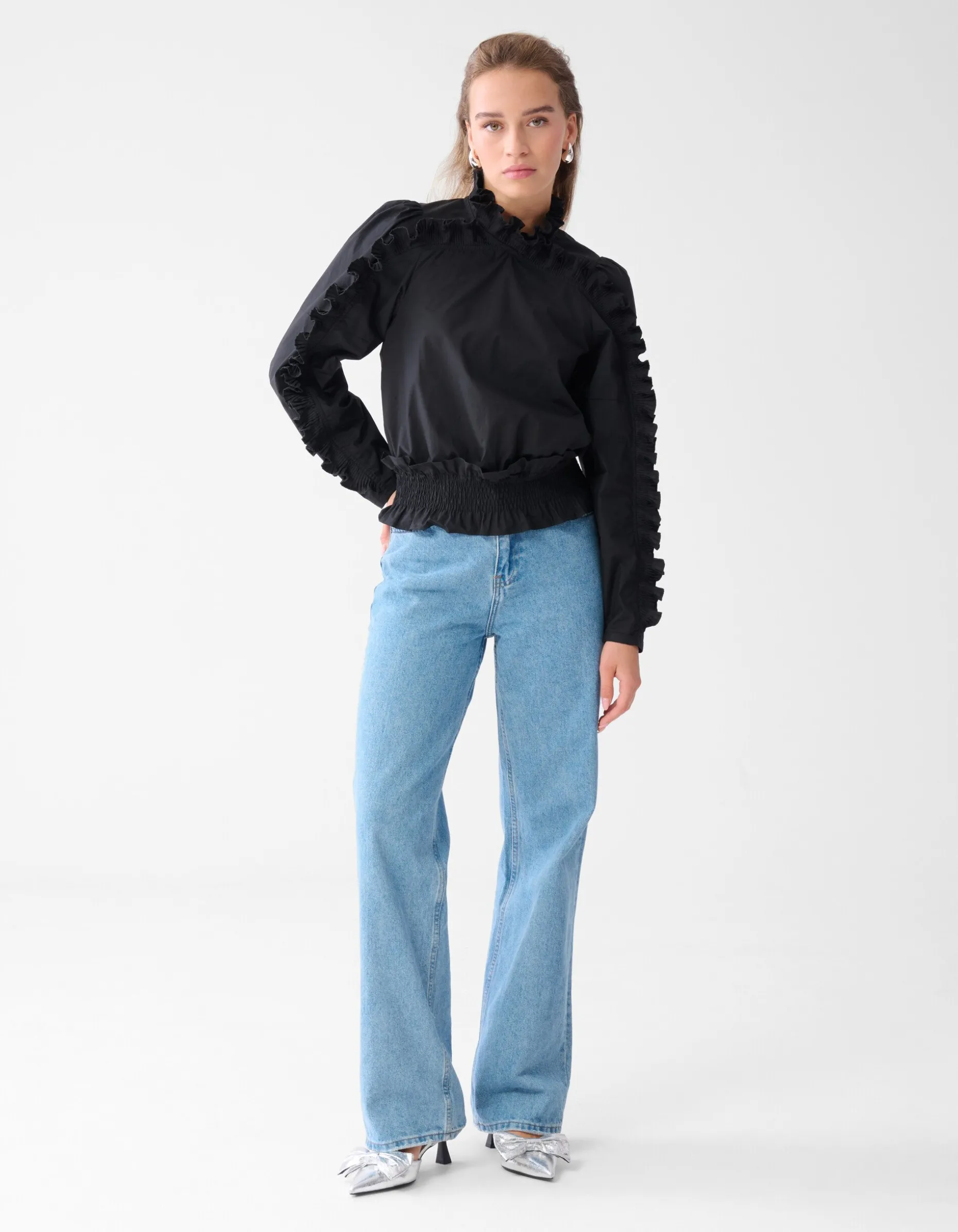 Ruffle Top Zwart