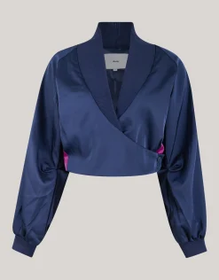 Satijnen Overslag Blouse Donkerblauw