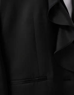 Satijnen Ruffle Blazer Zwart