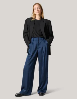Satijnen Wide Leg Broek Donkerblauw