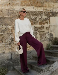 Satijnen Wide Leg Broek Donkerrood By Lonneke