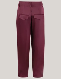 Satijnen Wide Leg Broek Donkerrood By Lonneke