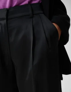 Satijnen Wide Leg Broek Zwart