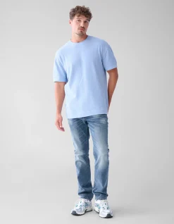 Slub Structuur T-shirt Lichtblauw