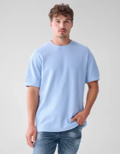 Slub Structuur T-shirt Lichtblauw