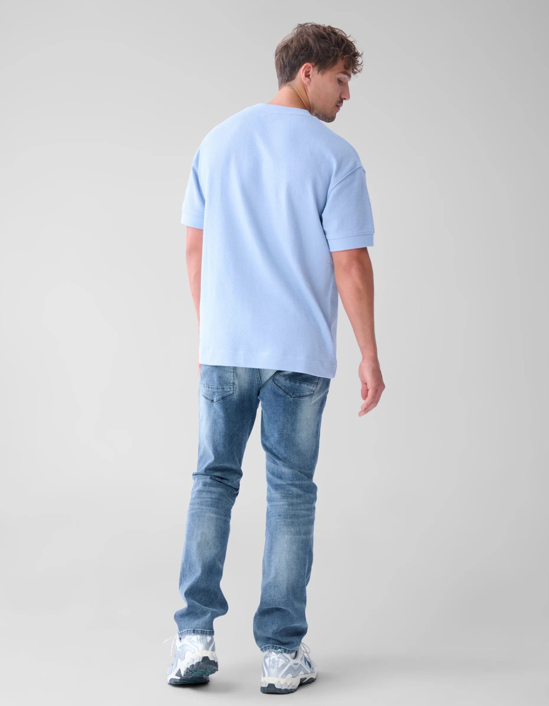 Slub Structuur T-shirt Lichtblauw