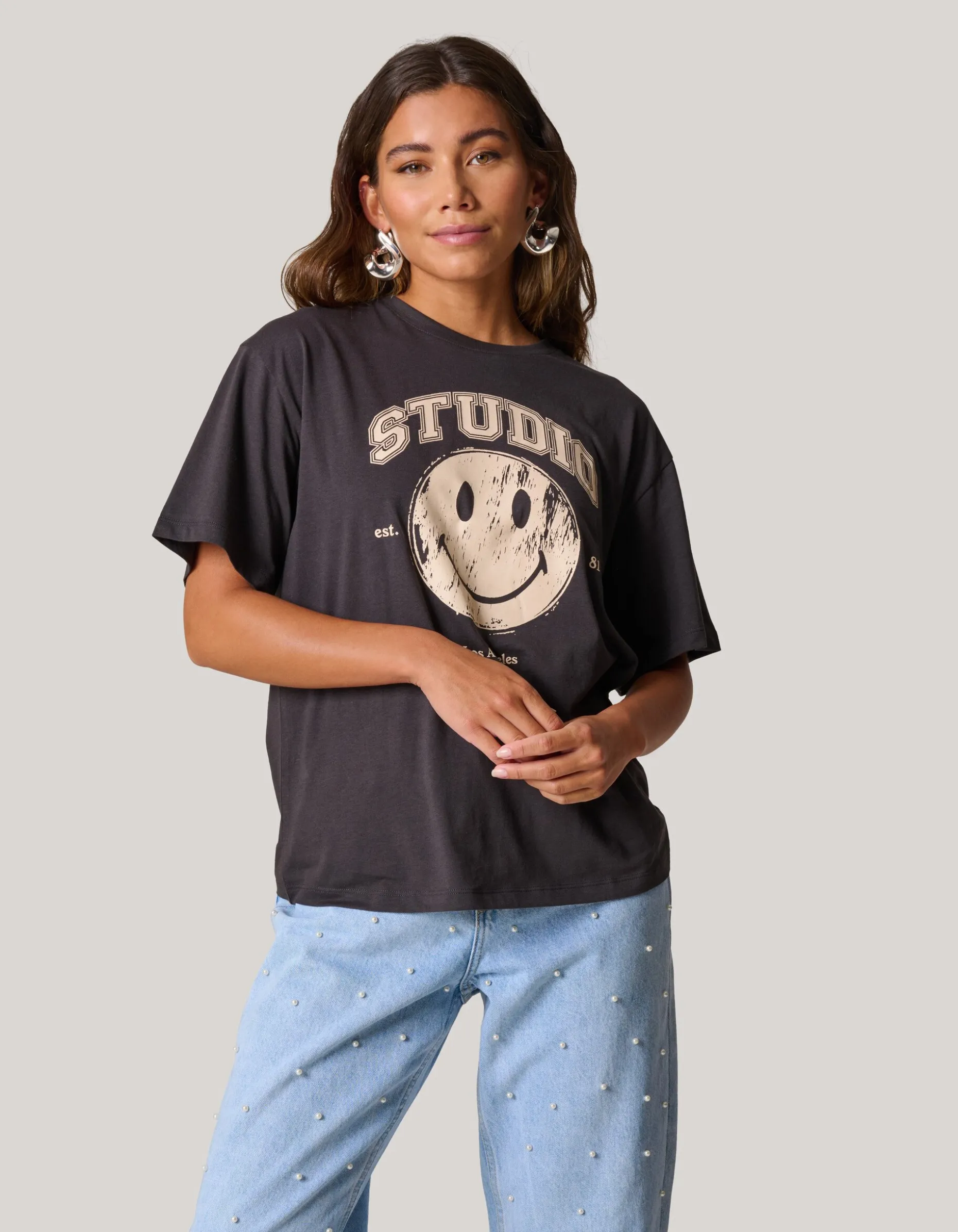 Smiley Artwork T-shirt Donkergrijs