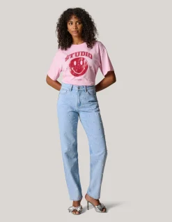 Smiley Artwork T-shirt Roze