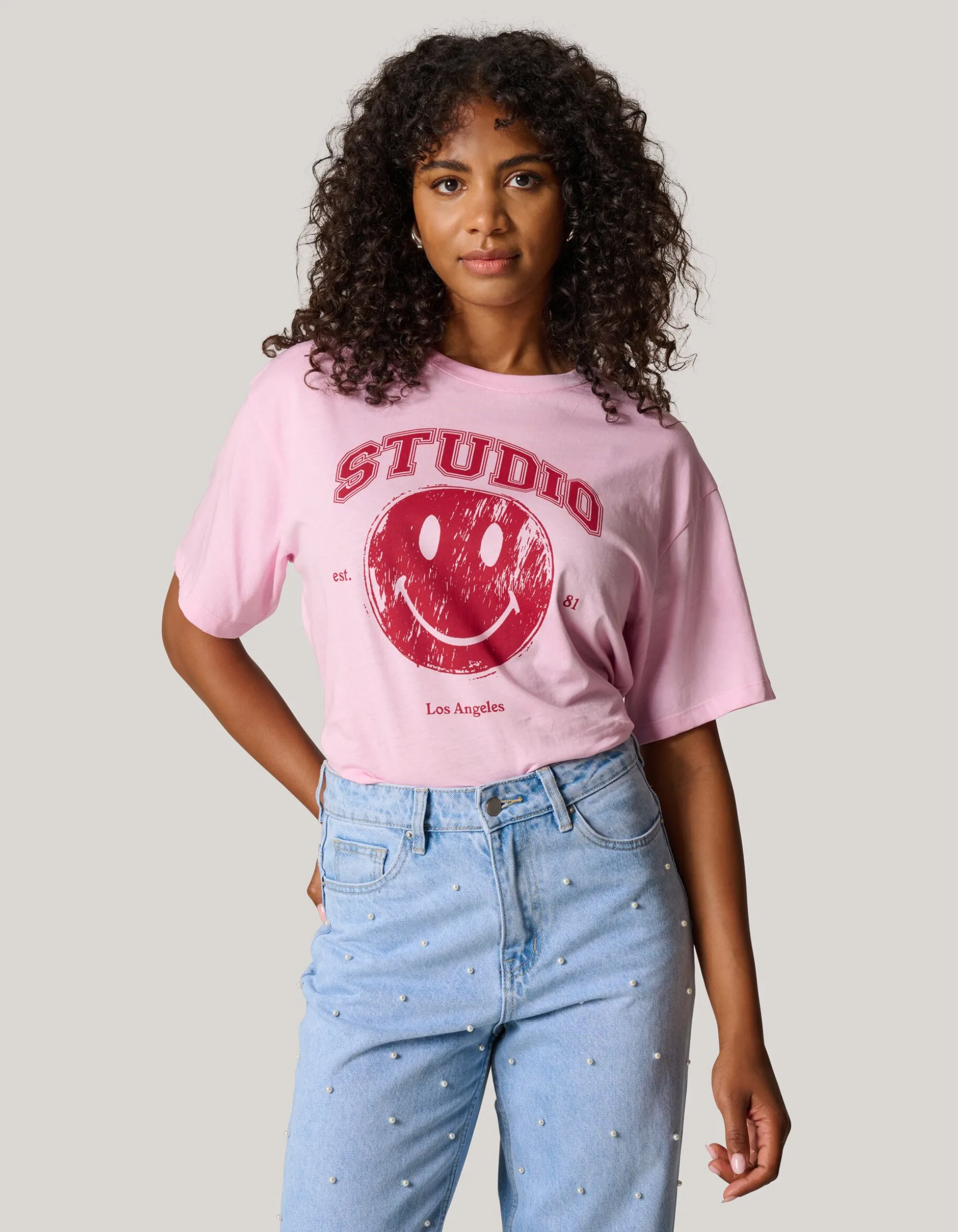 Smiley Artwork T-shirt Roze