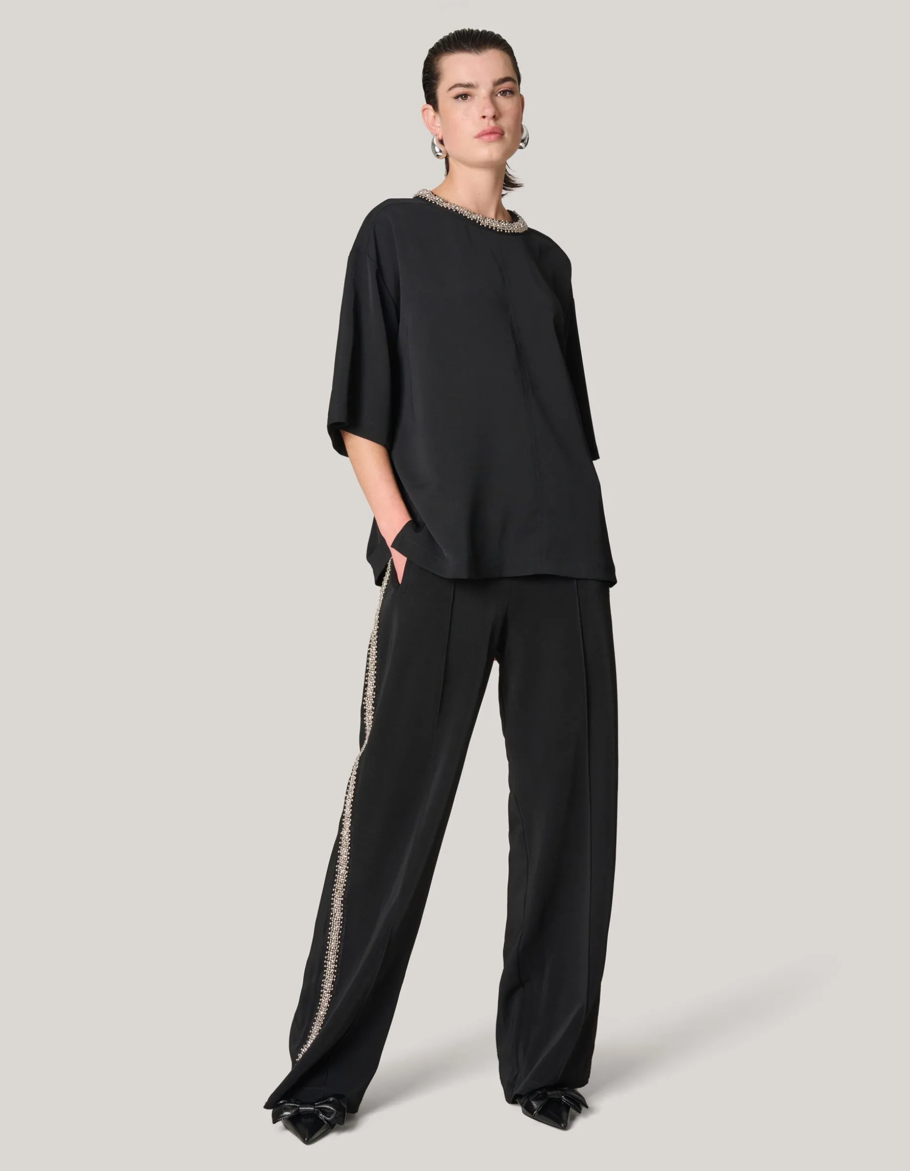 Sporty Embellished Broek Zwart