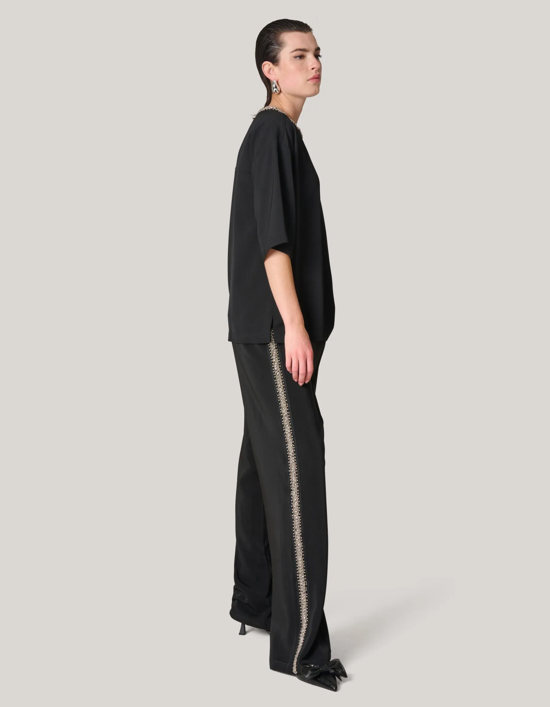 Sporty Embellished Broek Zwart