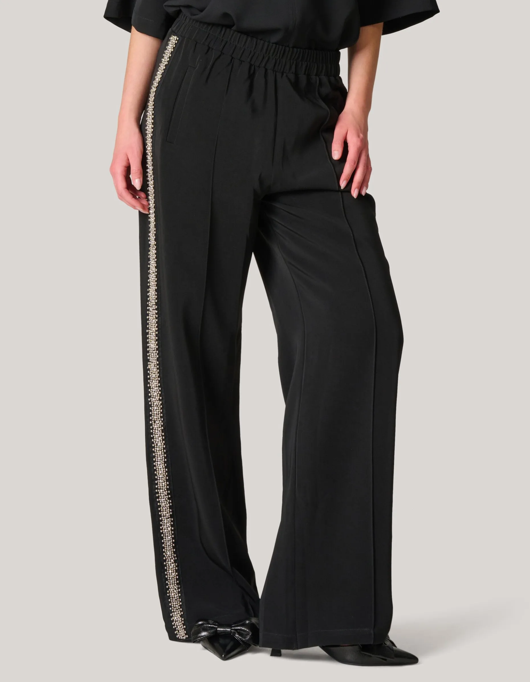 Sporty Embellished Broek Zwart