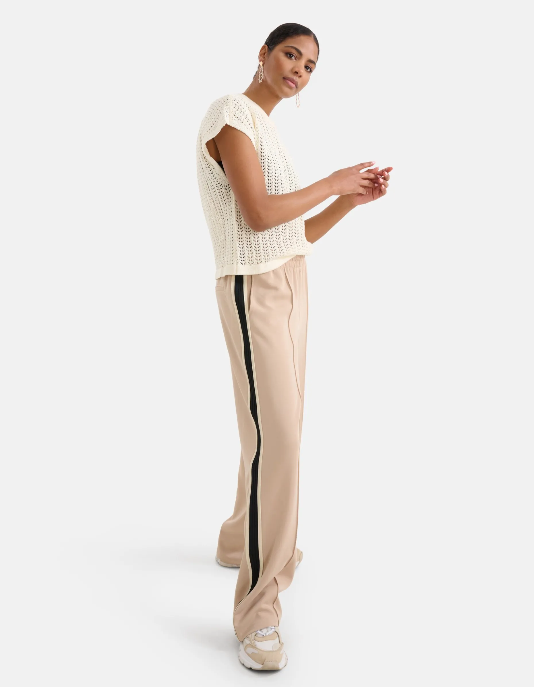 Sporty Wide Leg Broek Beige