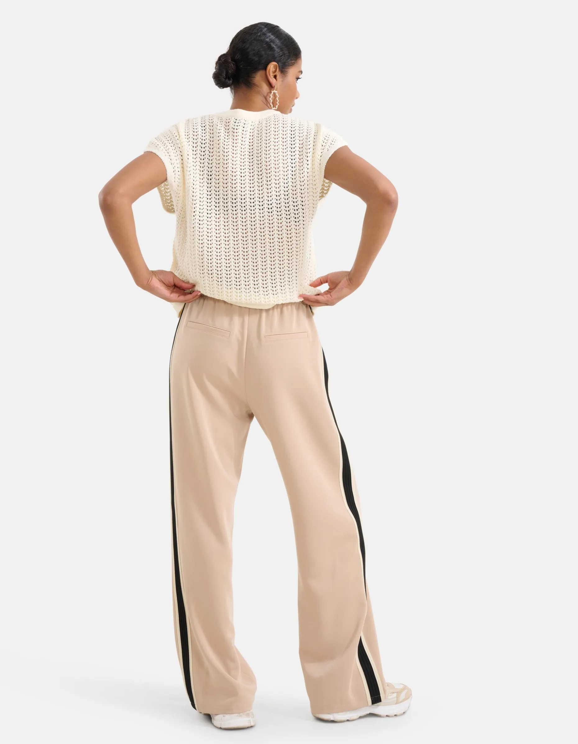 Sporty Wide Leg Broek Beige