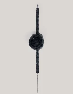 Strass Bloem Choker Zwart