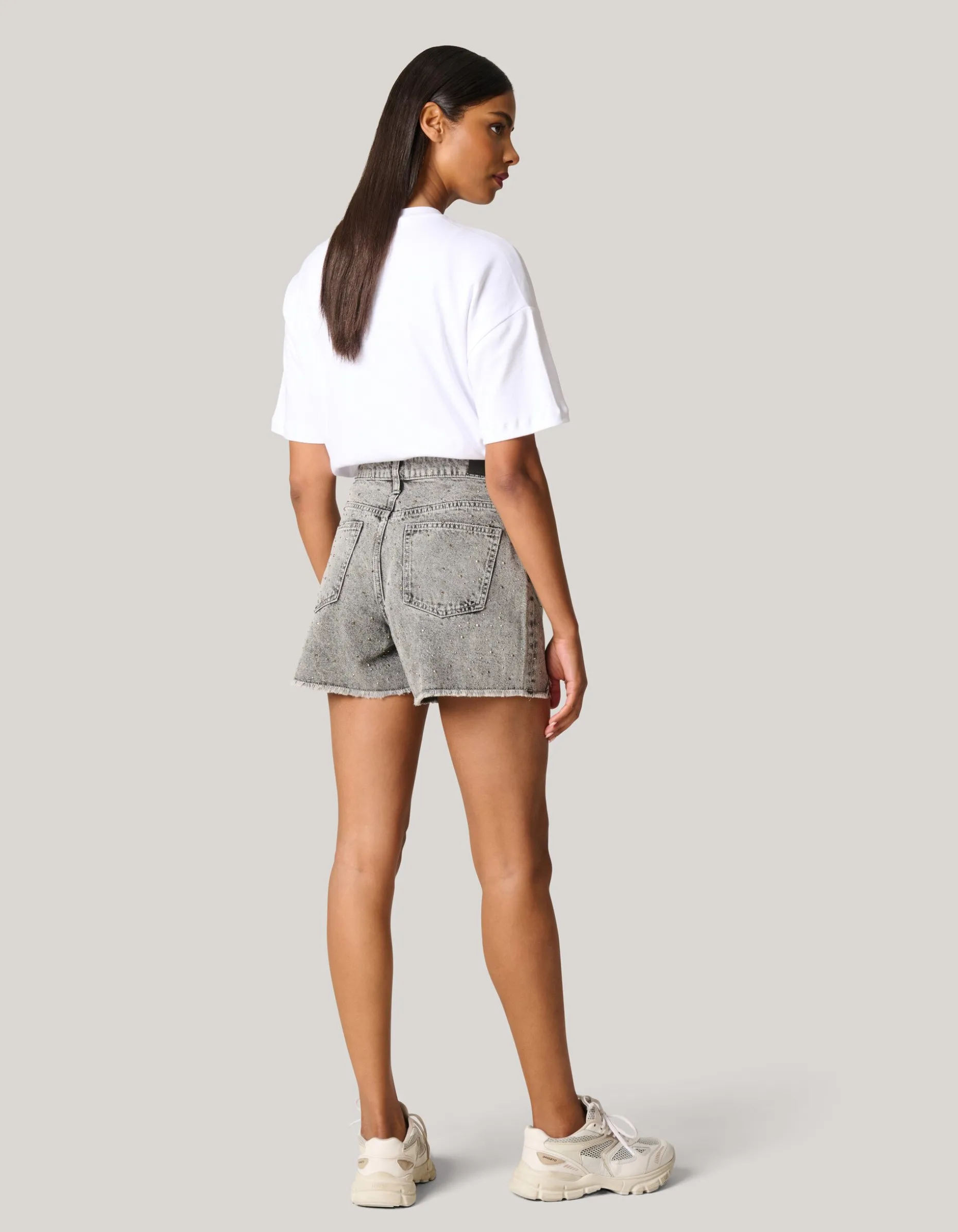 Strass Denim Short Lichtgrijs