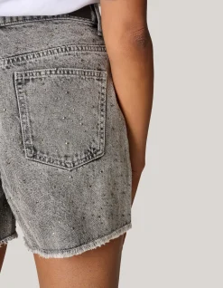 Strass Denim Short Lichtgrijs