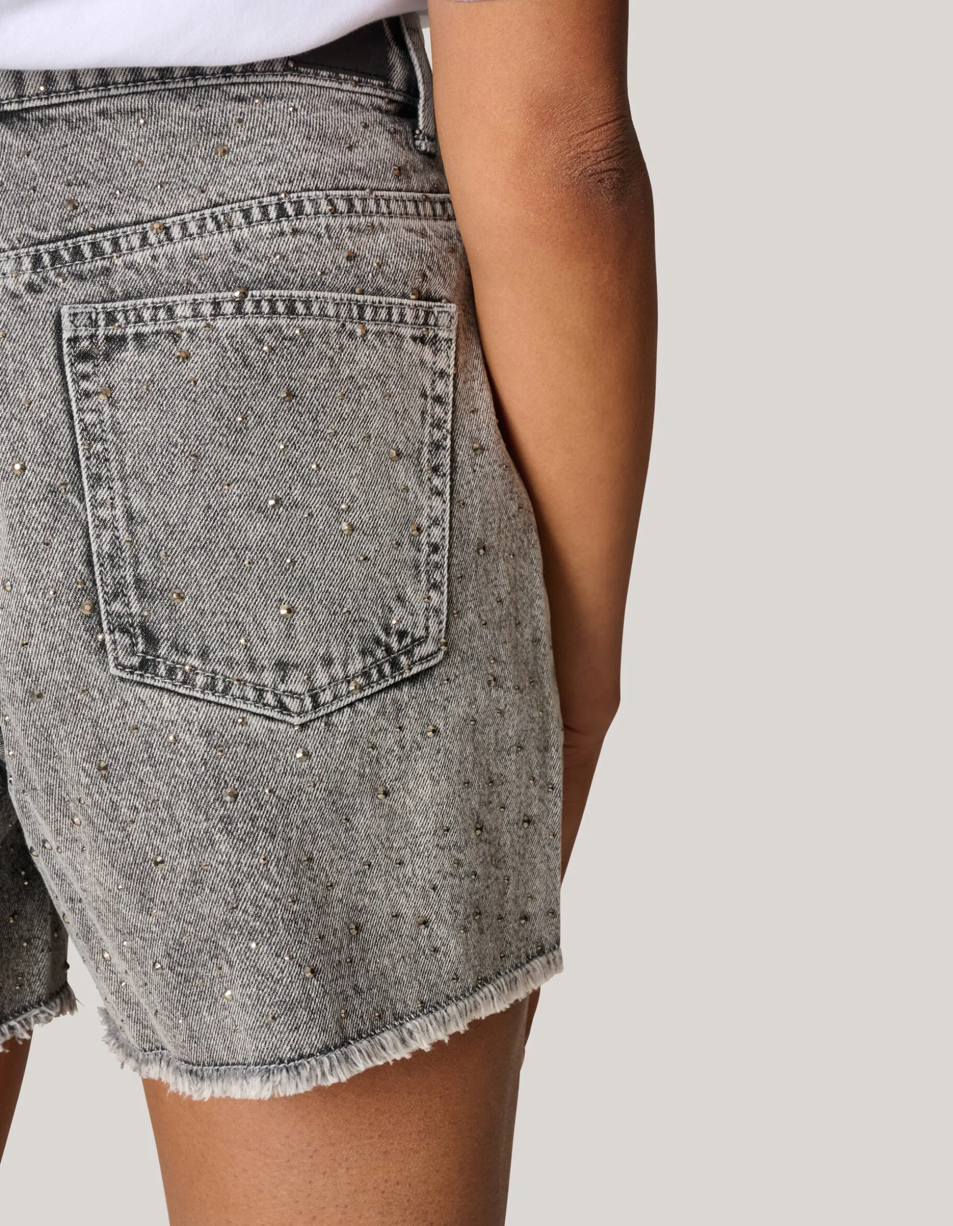 Strass Denim Short Lichtgrijs