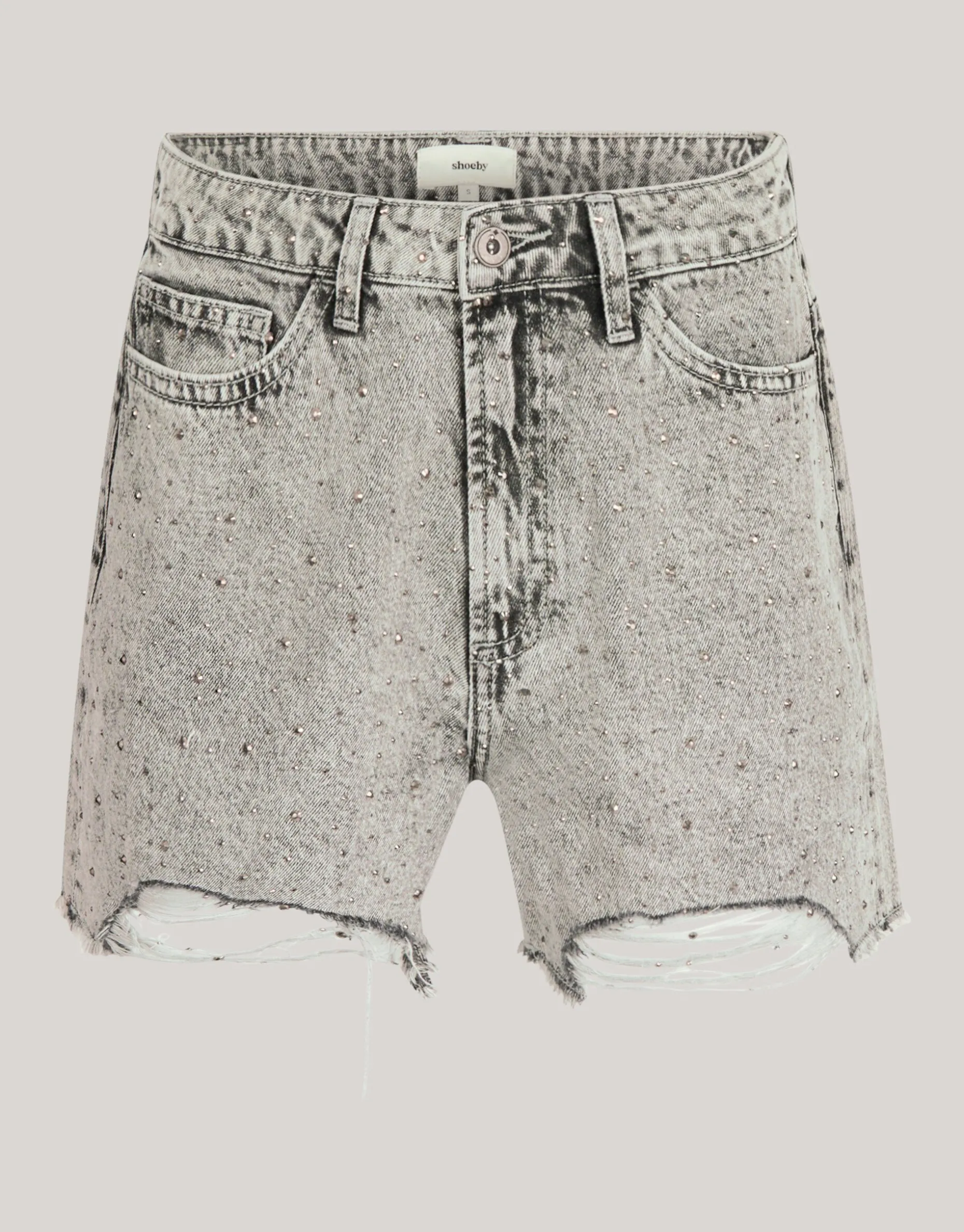 Strass Denim Short Lichtgrijs