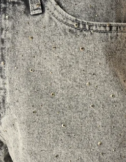 Strass Denim Short Lichtgrijs