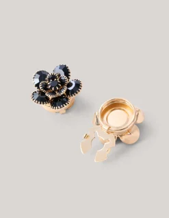 Strass Flower Knopen Clips Zwart