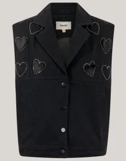 Strass Heart Gilet Zwart