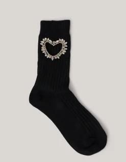 Strass Heart Sokken Zwart