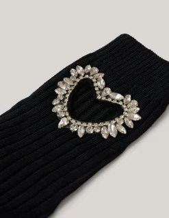 Strass Heart Sokken Zwart