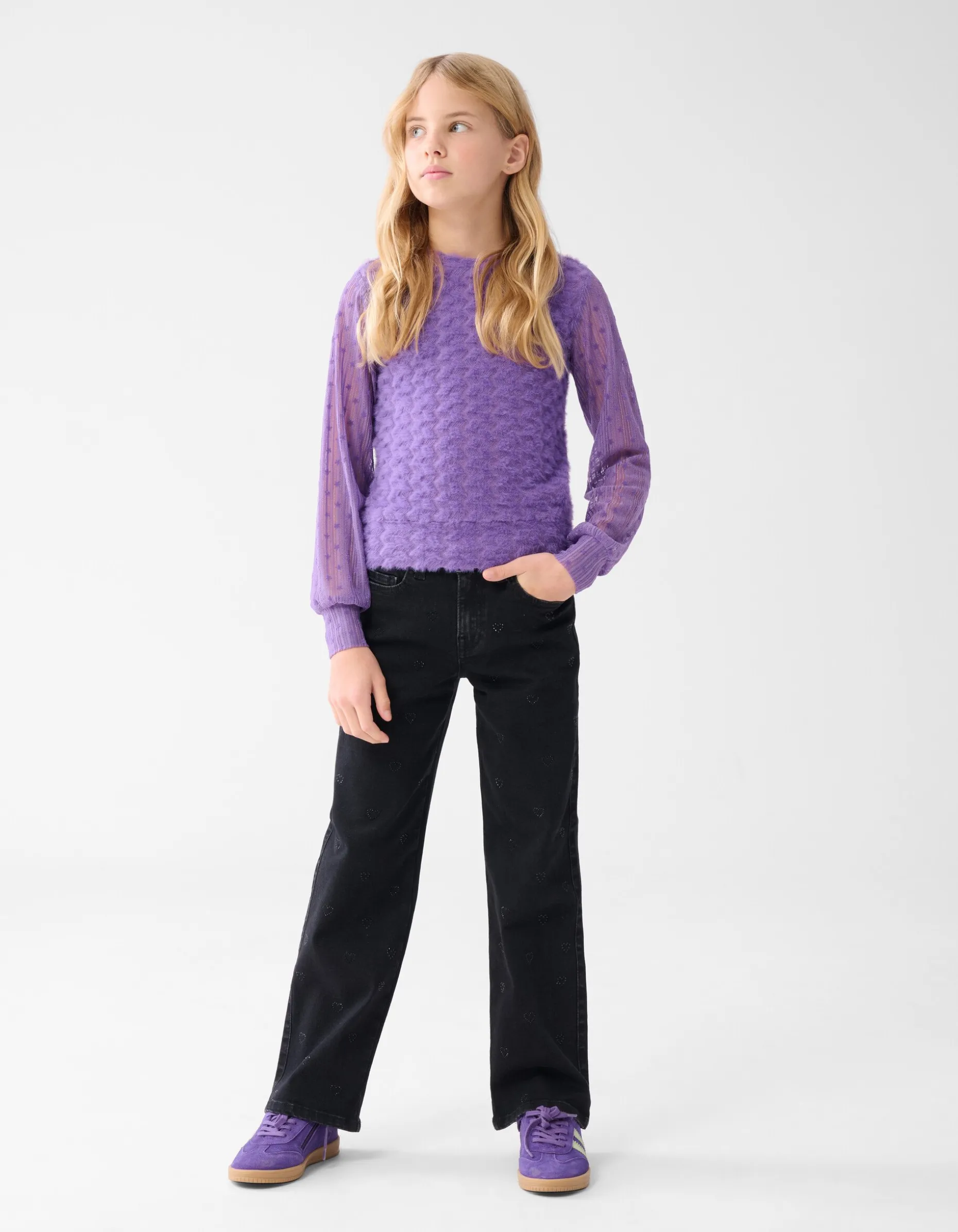 Strass Heart Straight Fit Jeans Zwart