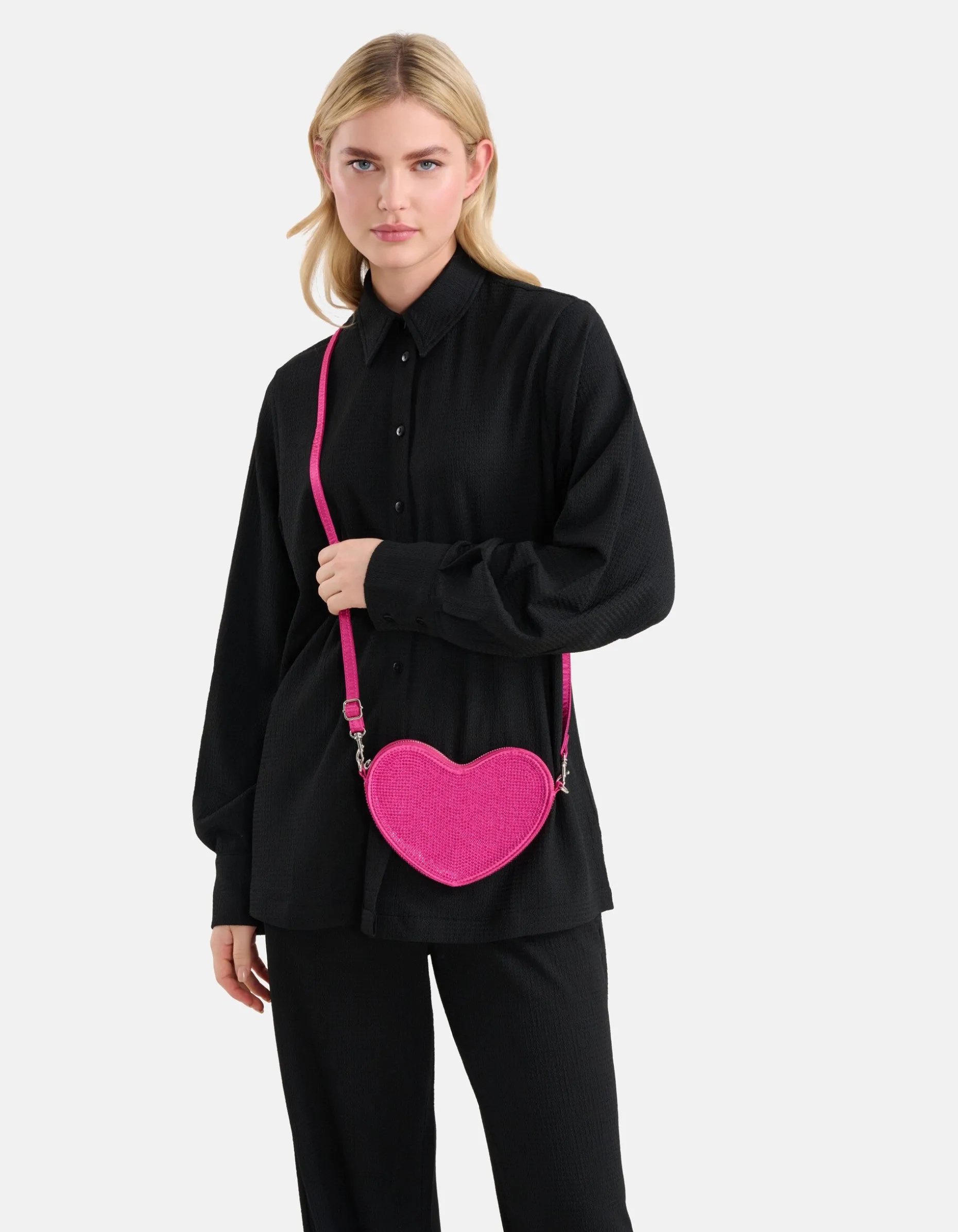 Strass Heart Tas Roze