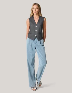Strass Knopen Gilet Grijs