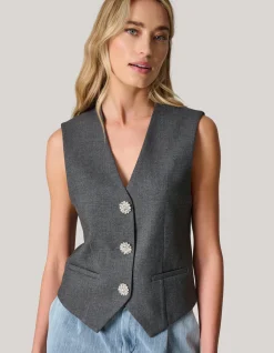 Strass Knopen Gilet Grijs