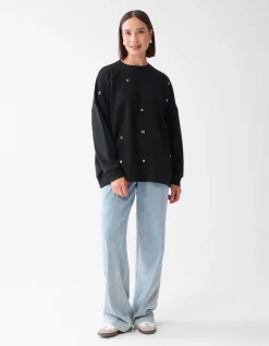 Strass Letter Sweater Zwart
