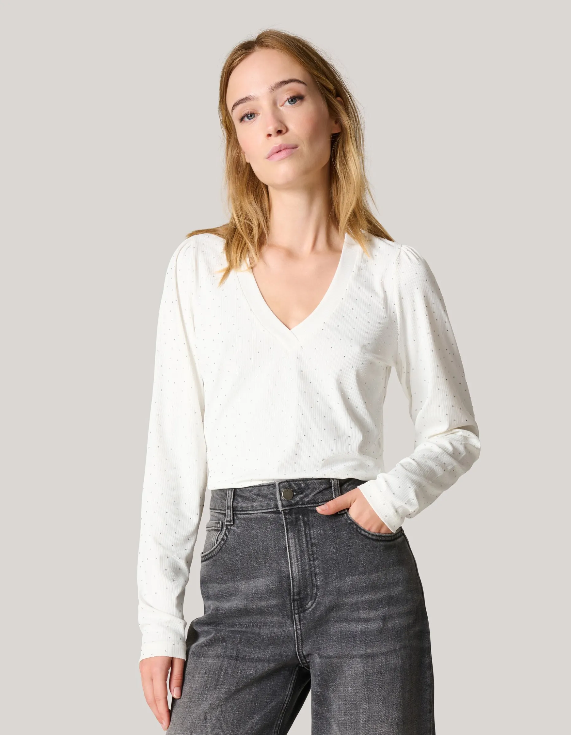 Strass Rib Jersey Top Wit