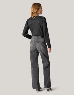 Strass Rib Jersey Top Zwart