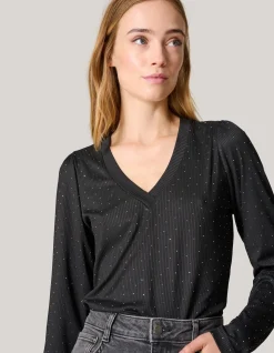 Strass Rib Jersey Top Zwart