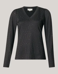 Strass Rib Jersey Top Zwart